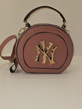 NY Collection Round Studded Mini Crossbody Bag - Mauve Pink with Gold Accent